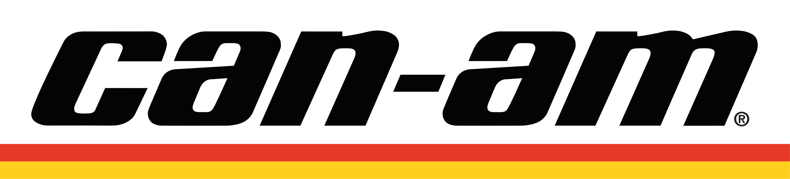 Can-Am Logo und BRP-Logo mit rotem und gelben Balken.